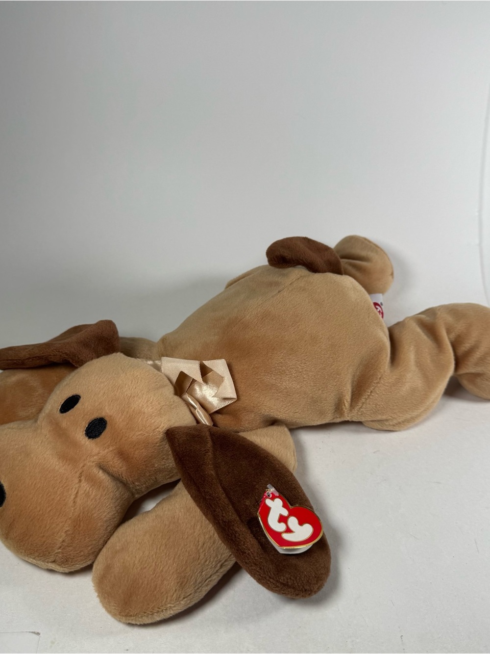 Ty Pillow Pals Plush Woof 14" Dog Beige Brown 1994 Laying Stuffed Animal W Tag
